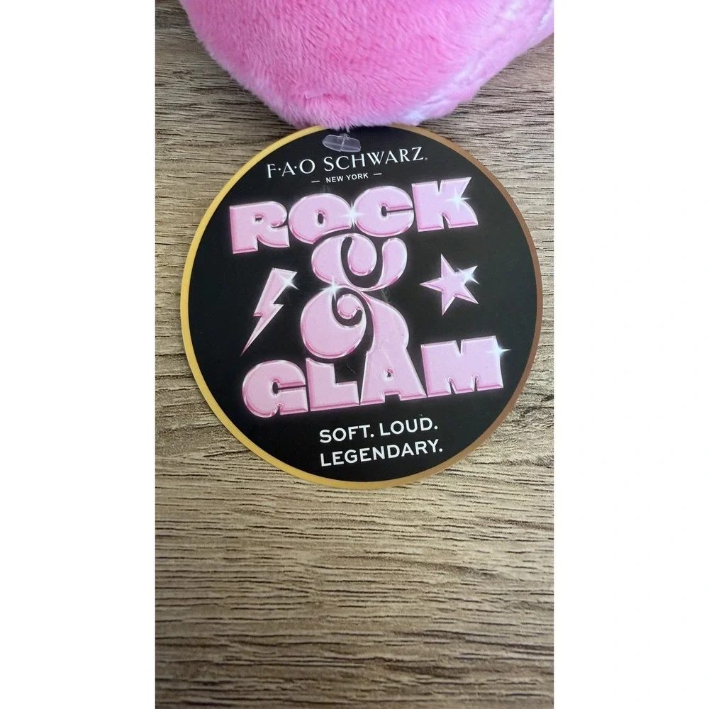 FAO Schwarz Rock &‎ Glam Pink Boot Plush Lightning Bolt NWT Soft Loud Legendary